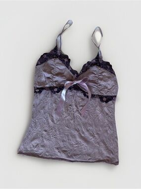 Vintage Y2K Lavender Purple Crinkle Lace Cami Fairycore Whimsigoth Tank Top L